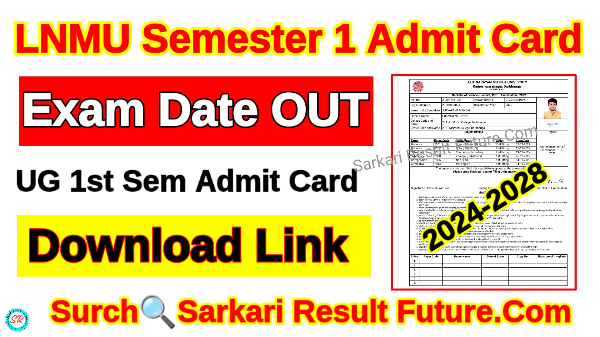 LNMU Semester 1 Admit Card 2024 28