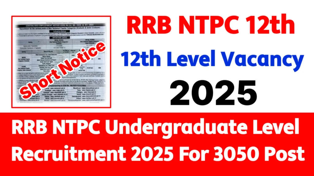RRB NTPC 12th Level Recruitment 2025