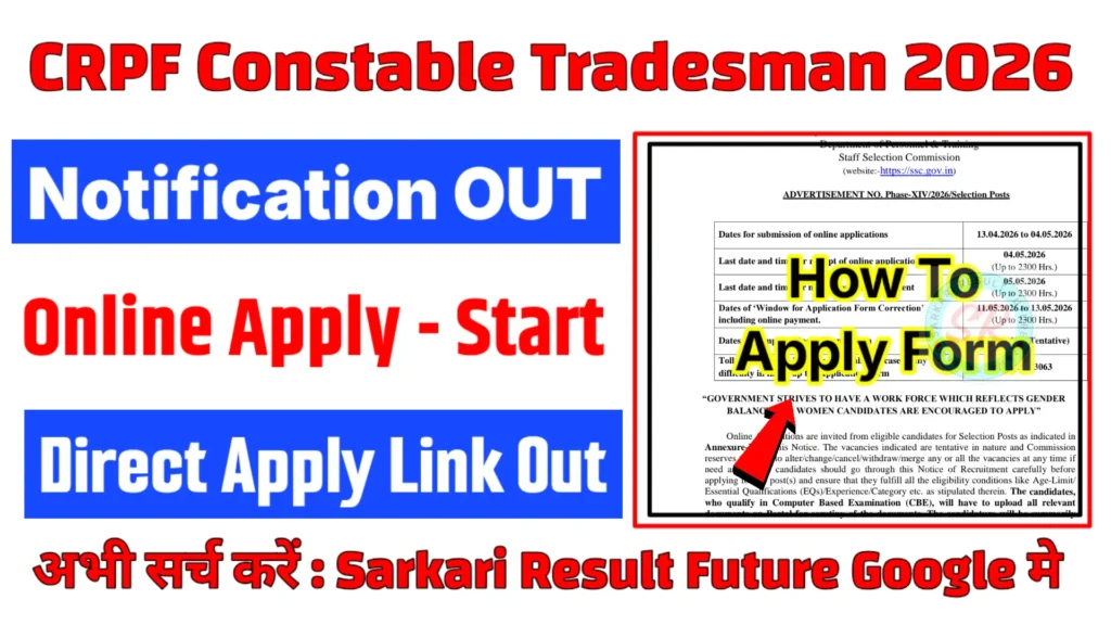 CRPF Constable Tradesmen Recruitment 2026 Online Form Start For 9175 Post